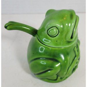 Ceramic Frog Condiment Bowl Bright Italian Green Pottery 3 pc set Costa Italy